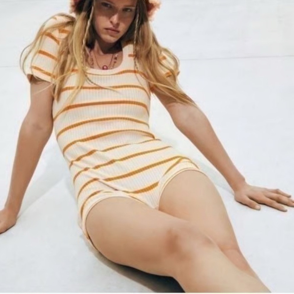 Zara Women's Orange Striped Pajama Romper
